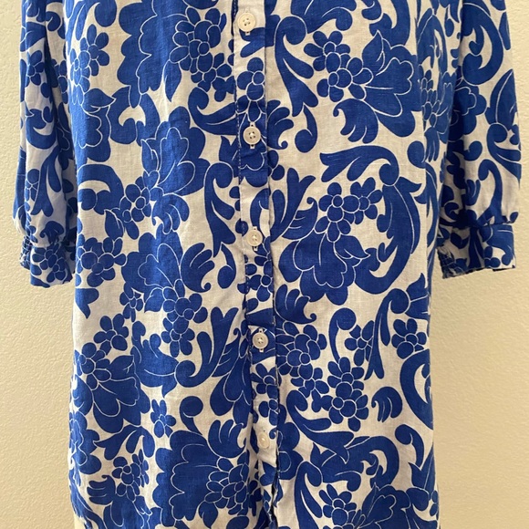 Boden Ada 100% Linen Blue and White Women's Top Size 8 - Picture 7 of 15
